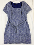 Talbots Dress 18 Blue Tweed Belt Short Sleeve Womens