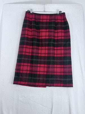 Vintage Talbots Skirt 14 Petite Made USA 100% Wool Red Tartan Plaid Midi