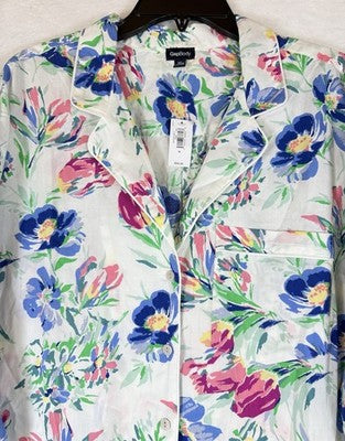 Gap Body Pajamas XL Cotton Poplin PJ Shirtdress Floral Nightgown 100% Cotton New