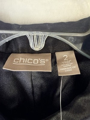 Chicos Shantung Jacket Size 2 Large Womens Black New NWT