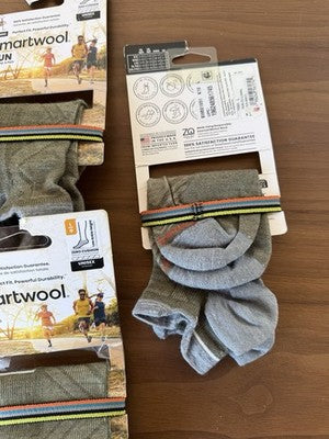 Smartwool Socks Running Large Mens Womens Ankle Run Gray Green Lot 5 Pairs New