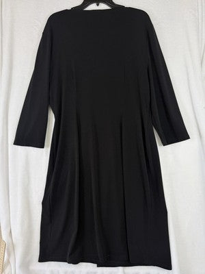 Talbots Dress XL Black Faux Wrap 3/4 Sleeve Midi