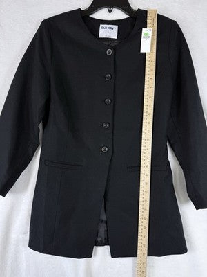 Old Navy Linen Blazer Women Small Black Collarless Button Front Suit Jacket New