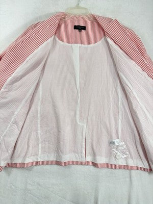 Talbots Seersucker Blazer 16W Jacket 100% Cotton Red White Striped Womens Plus