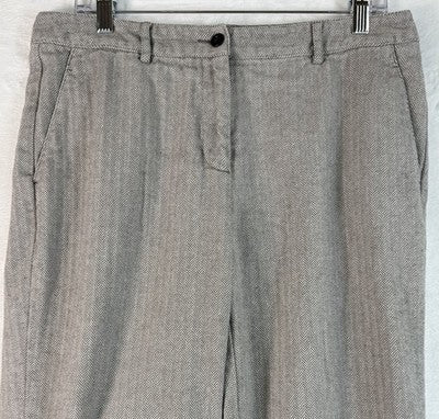 LL Bean Classic Fit Trousers 12 Petite Womens Pants 12P Lined Beige Herringbone