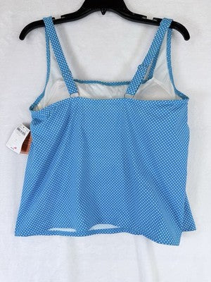 Lands End Tankini Top 14W Blue Swimsuit Square Neck Women Swim Underwire New NWT