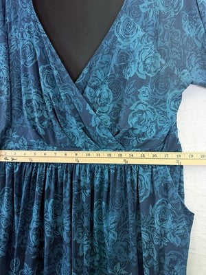 Torrid 3 Dress 3X Wrap Teal Blue Floral Long Sleeve Plus Size Womens