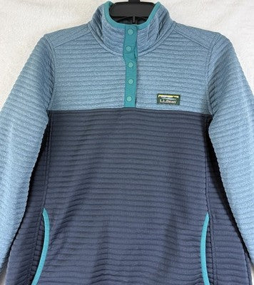 LL Bean Womens Airlight Pullover Small Blue Colorblock Top Pullover 1/4 Snap