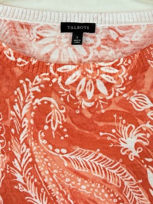 Talbots Tops Small Sweater Lightweight Summer Orange Paisley Floral 100% Cotton