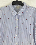Talbots 2X Tops Womens Blue Hearts Button Up Long Sleeve 100% Cotton