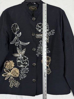 Alex Kim Jacket Medium Black Floral Sequins Beaded Embroidered Embellished Women