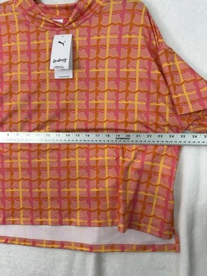 Puma Dani Dazey Top XXL 1X Cloudspun Mock Neck Pink Plaid Womens NWT