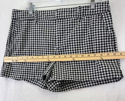 Gap Chino Shorts Womens 12 Black White Gingham Check Cotton Stretch 3” Mid Rise