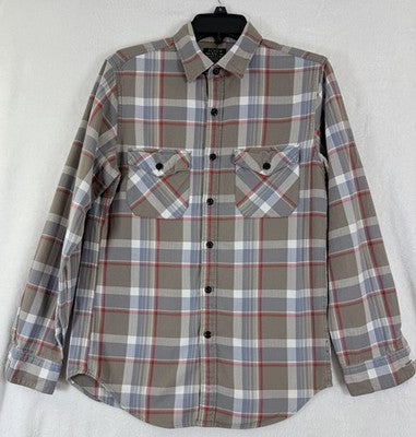 J Crew Flannel Shirt Mens Small Brown Plaid Long Sleeve Button Up Cotton