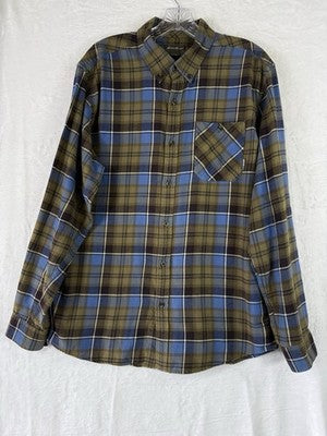 Eddie Bauer Flannel Shirt Mens Large Green Blue Button Up Long Sleeve Cotton
