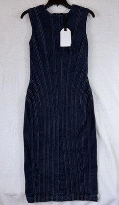 Gap Studio Denim Dress 6 Women Seamed Midi Dark Blue Women GapStudio New