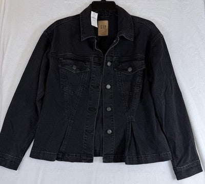 Gap Denim Jacket Women Large Petite Jean Peplum Black Wash New NWT