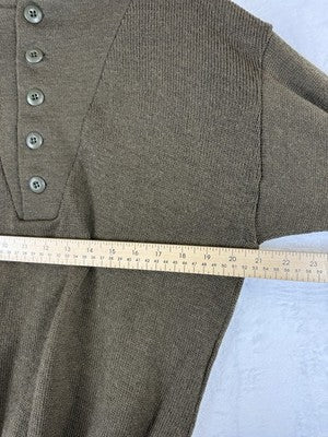 US Army Sweater Large Wool Green Men Henley Pullover Jeep Mechanic Vintage 90s