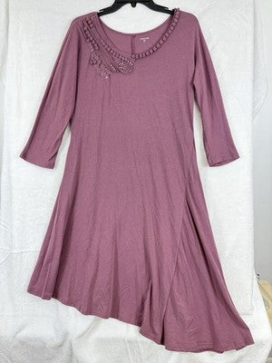 Garnet Hill Dress Small Knit Cotton Stretch Midi Fit Flare Asymmetrical Hem