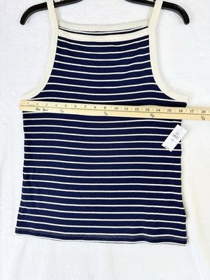 Gap Top Large Tall Womens Modern Apron Neck Tank Navy Blue White Striped New