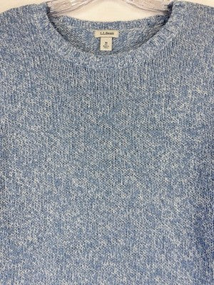 LL Bean Sweater Womens Medium Cotton Ragg Sweater Funnelneck Pullover Blue