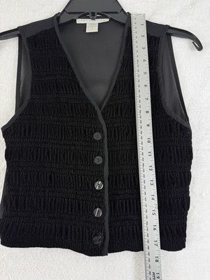 Vintage 90s Womens Small Black Velvet Vest Ruched The Limited Whimsy Goth