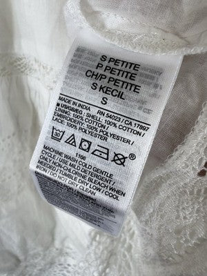 Gap Lace Trim Mini Dress Small Petite Womens White 3/4 Sleeve Boho Whimsical New