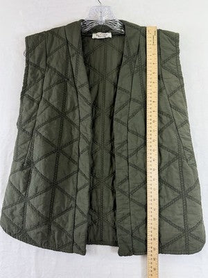 By Coco Quilted Vest Olive Green Womens Medium Made In Italy Boho Open Front