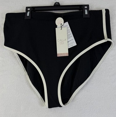 Calia Swim Bottom XL Black High Rise Tipped Womens Tankini Swimwear New NWT