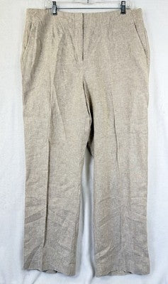 Talbots Southampton Pants 16 100% Linen Beige Straight Leg Womens