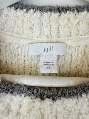 J Jill Sweater XS Snowflake Instarsia Ivory Gray Crew Neck Womens Tops