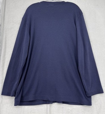 Lands End Cardigan Large Womens Indigo Blue Vintage Long Sleeve V Neck Button