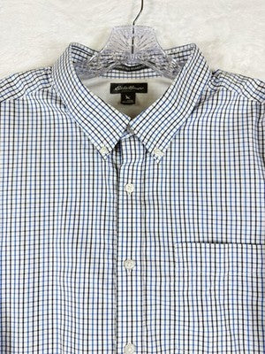 Eddie Bauer Shirt 2XL Tall Button Down Wrinkle Free Relaxed Fit Blue Long Sleeve
