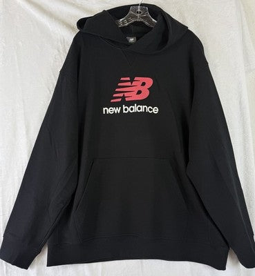 New Balance French Terry Hoodie XL Mens Sweatshirt Black Red Logo 100% Cotton