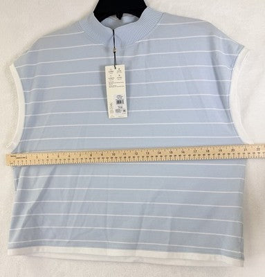 Calia Top Large Crop Mock Neck Knit Blue White Striped New NWT