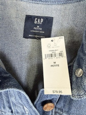 Gap Denim Mini Dress Medium Petite MP Blue Short Sleeve Boho Striped New NWT