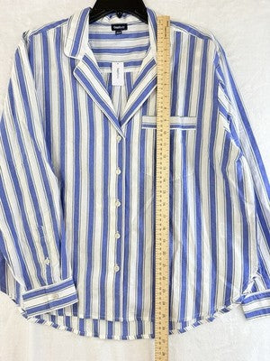 Gap Body Pajama Shirt Medium Petite Top Long Sleeve Poplin PJ Blue Top New