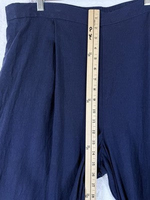 Banana Republic Wide Leg Cropped Pants XL Blue Linen Blend Pull On Womtns