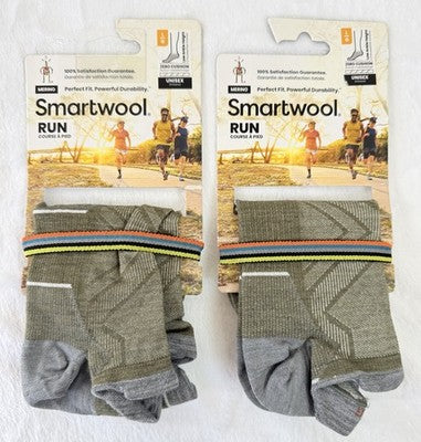 Smartwool Running Socks Large Merino Wool Run Zero Cushion Ankle Green Lot New