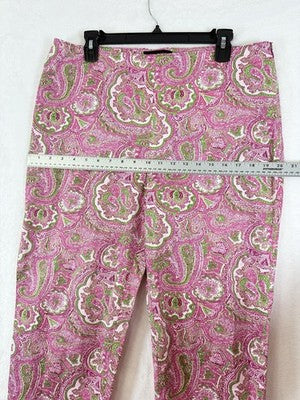 Talbots Classic Side Zip Pants 12 Crop Pink Paisley Women Cotton Stretch Cropped