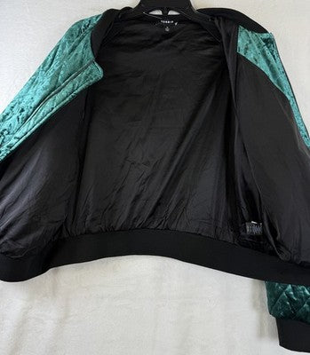 Torrid 2 Bomber Jacket Green Velvet Diamond Quilted Full Zip Plus Size Womens 2X