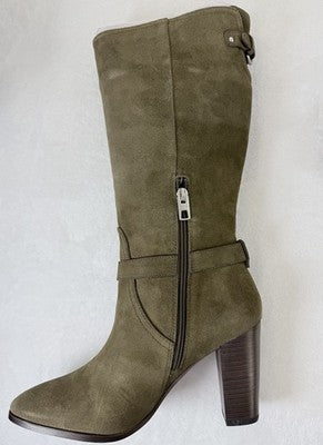 Coach Boots Womens Size 9.5 Beverly Mid Calf Green Suede Leather Block Heel