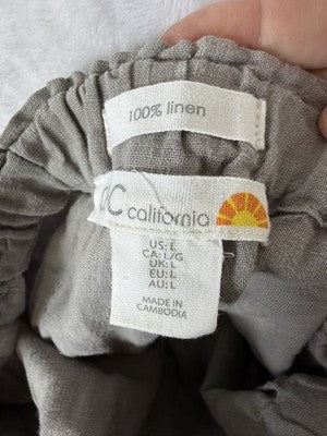 C&C California 100% Linen Pants Large Gray Beige Womens Straight Leg