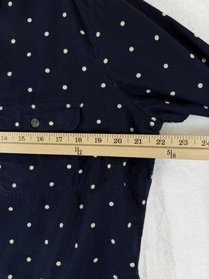 Eddie Bauer Flannel Shirt Womens Large Tall Blue Polka Dot Button Up Top Cotton