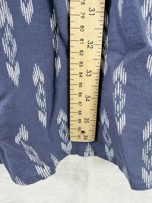 Peyton Parker Blue Ikat Linen Button Shift Dress Pockets Medium Boho Lagenlook