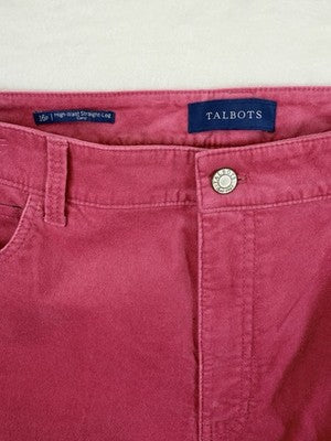 Talbots Velvet Straight Leg Pants 16 Petite Curvy Pink High Waist Women 16P