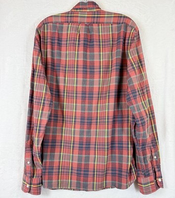 J Crew Indian Madras Shirt Large Slim Fit Plaid Mens Long Sleeve Button Up