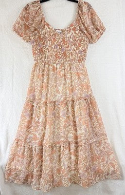 Sincerely Jules Medium Dress Floral Boho Midi Short Sleeve Cottagecore Fairycore