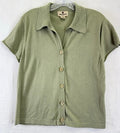 Woolrich Sweater Womens Large Sage Green Button Front Short Sleeve Tops