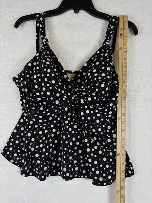 Miraclesuit Tankini Top 18W Black Polka Dots Tiered Swim Swimwear Swimsuit Women